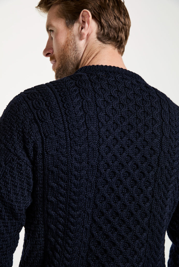 men's sweater, merino wool, made in Ireland, knitwear, men's jumper, crew neck,aran, Ireland, navy