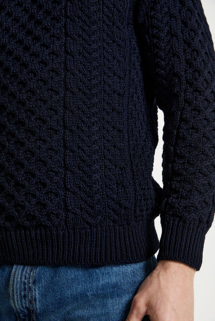 men's sweater, merino wool, made in Ireland, knitwear, men's jumper, crew neck,aran, Ireland, navy