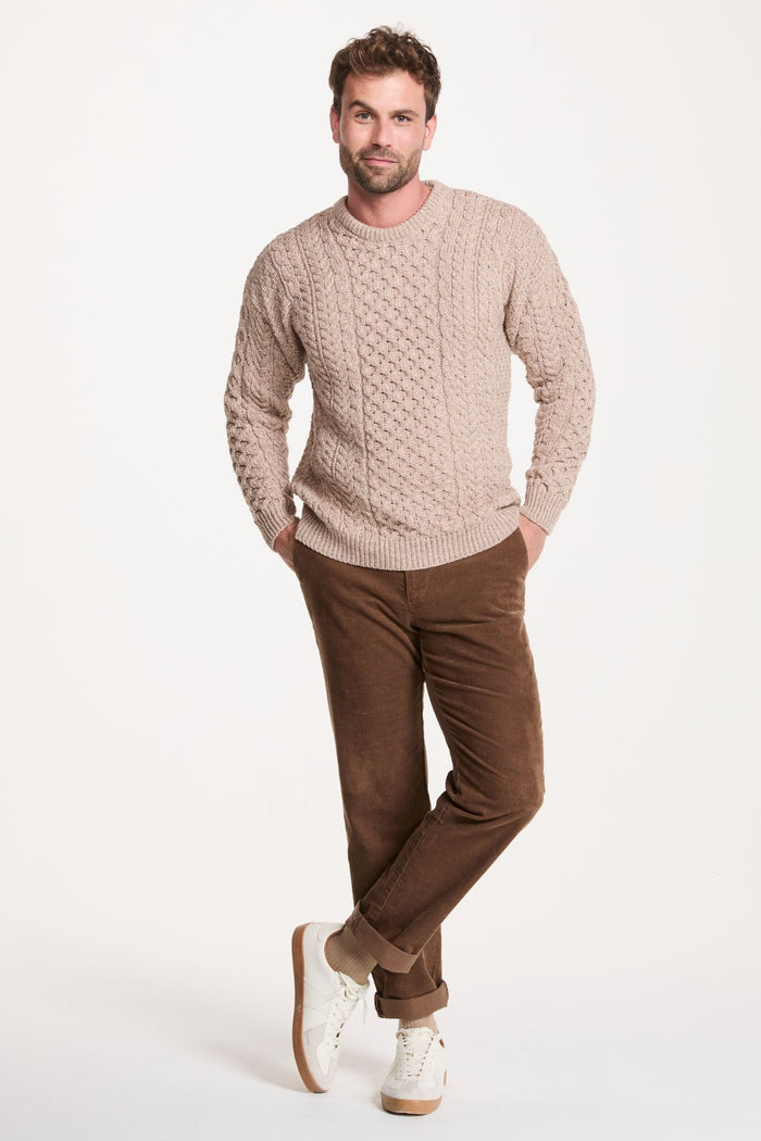 Inisheer Traditional Men's Merino Aran Sweater - Oat