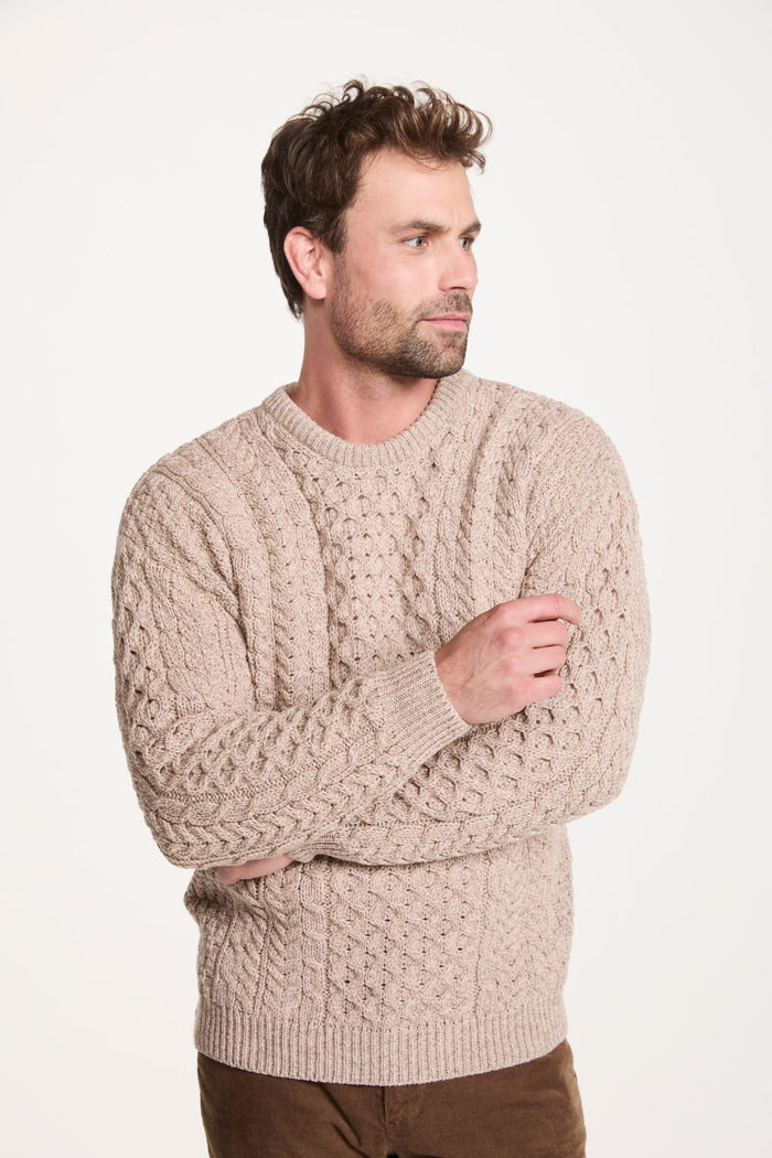 Inisheer Traditional Men's Merino Aran Sweater - Oat