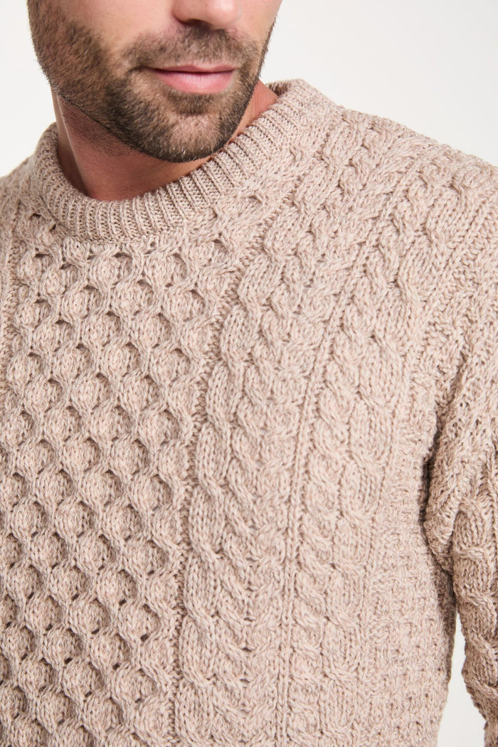 Inisheer Traditional Men's Merino Aran Sweater - Oat