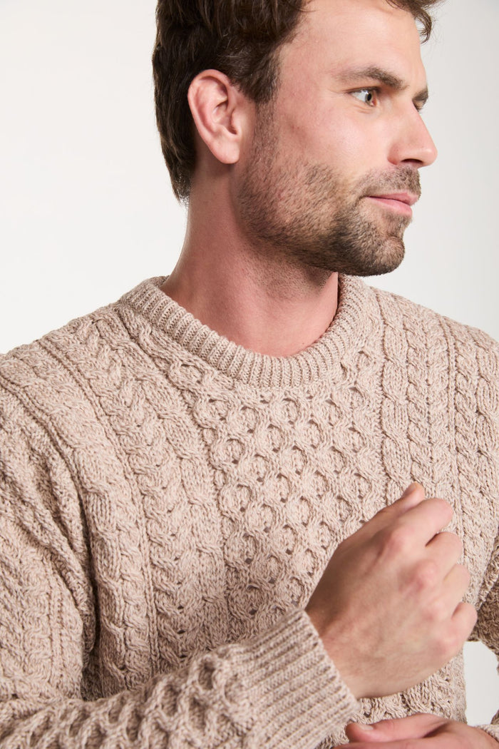Inisheer Traditional Men's Merino Aran Sweater - Oat