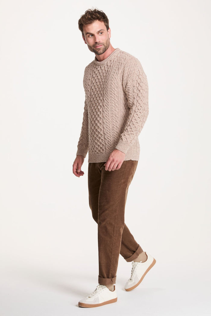 Inisheer Traditional Men's Merino Aran Sweater - Oat