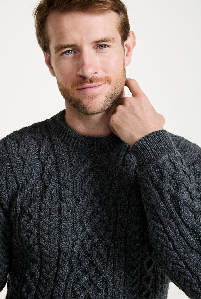 Merino wool jumper, men's sweater, made in Ireland, knitwear, men's grey sweater, aran, crew neck sweater, Ireland sweater