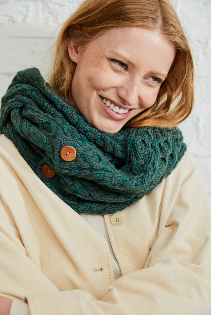 Wool, merino wool, aran snood, knitwear, Hat & Scarf, gift, made in Ireland, scarf, wool scarves, blue