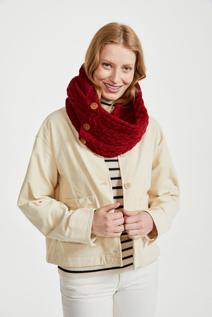 100% wool, merino wool, aran, red, knitwear, Hat & Scarf, gift, made in Ireland, red scarf