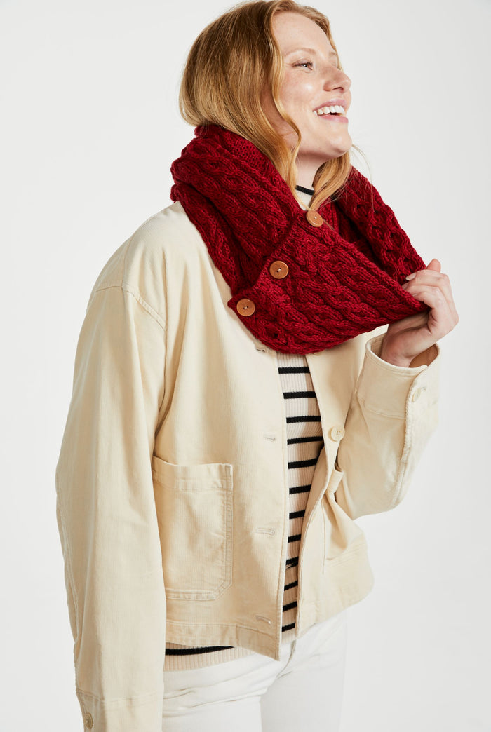 Wool, merino wool, aran snood, knitwear, Hat & Scarf, gift, made in Ireland, scarf, wool scarves, red