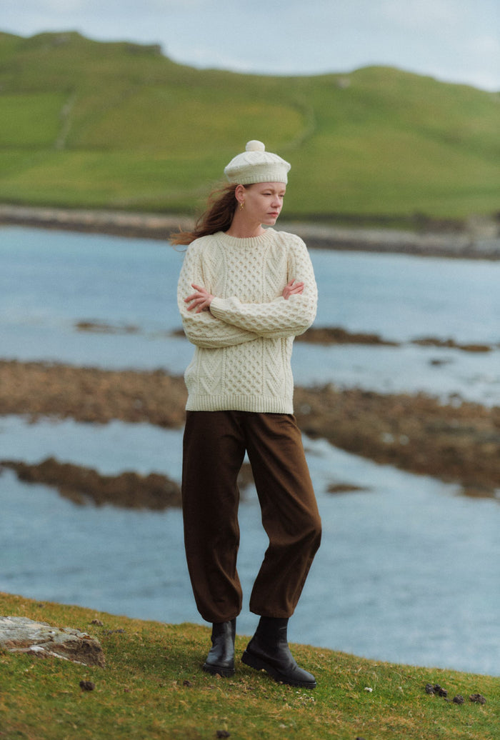 Kilronan Aran Ladies Honeycomb Sweater - Cream