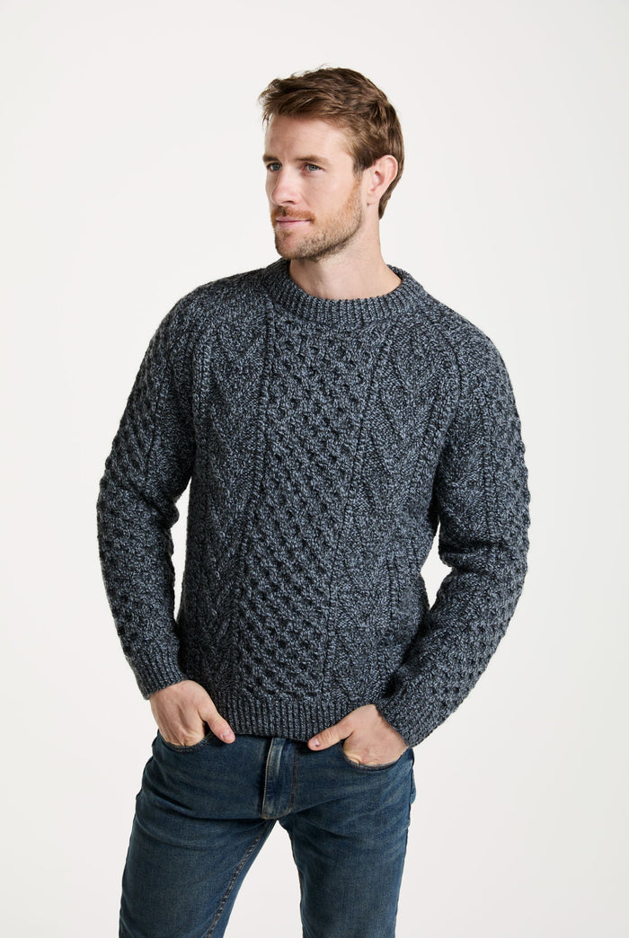 Kilronan Aran Mens Honeycomb Sweater - Charcoal