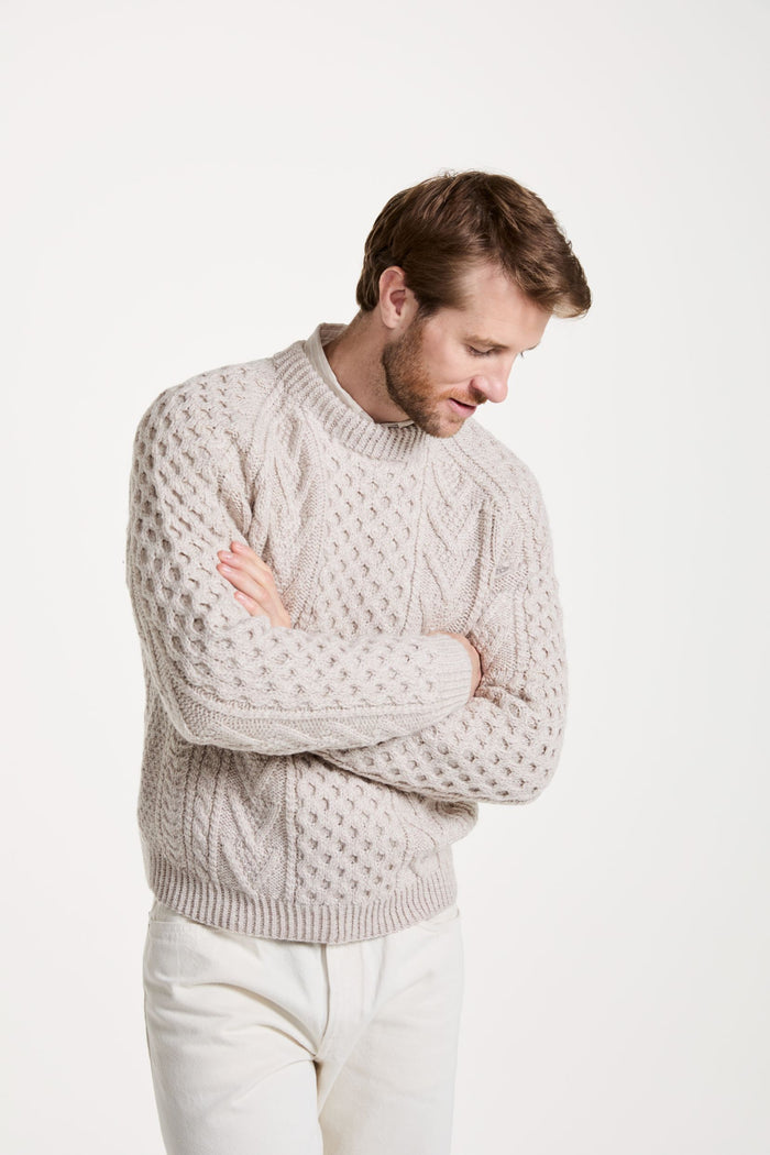 Kilronan Aran Mens Honeycomb Sweater - Oat