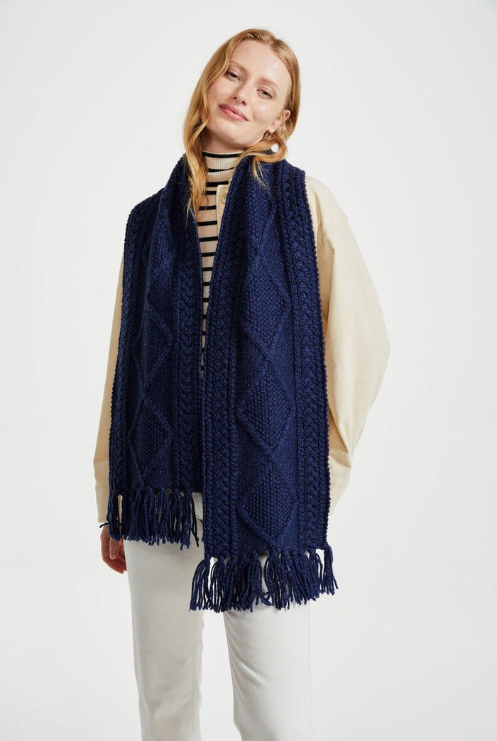 Merino wool, scarf, oat, knitwear, gift, ladies scarf, aran scarves, hat & scarves, wool scarf, blue, unisex