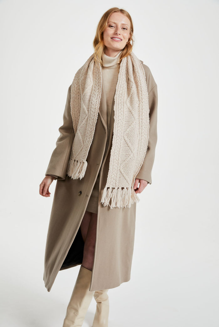 merino wool, scarf, oat,  knitwear, gift, ladies scarf, aran scarves, hat & scarves,aran