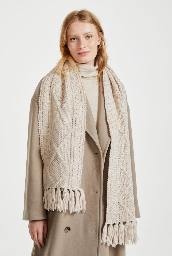 merino wool, scarf, oat,  knitwear, gift, ladies scarf, aran scarves, hat & scarves,aran