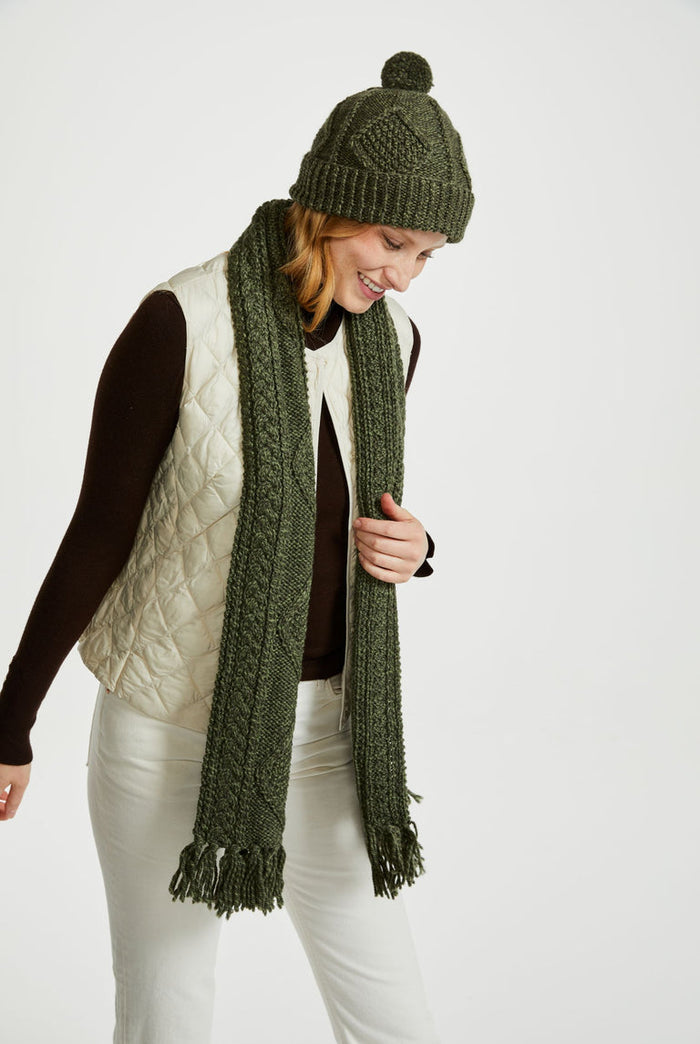 merino wool, scarf, oat,  knitwear, gift, ladies scarf, aran scarves, hat & scarves, wool scarf,green