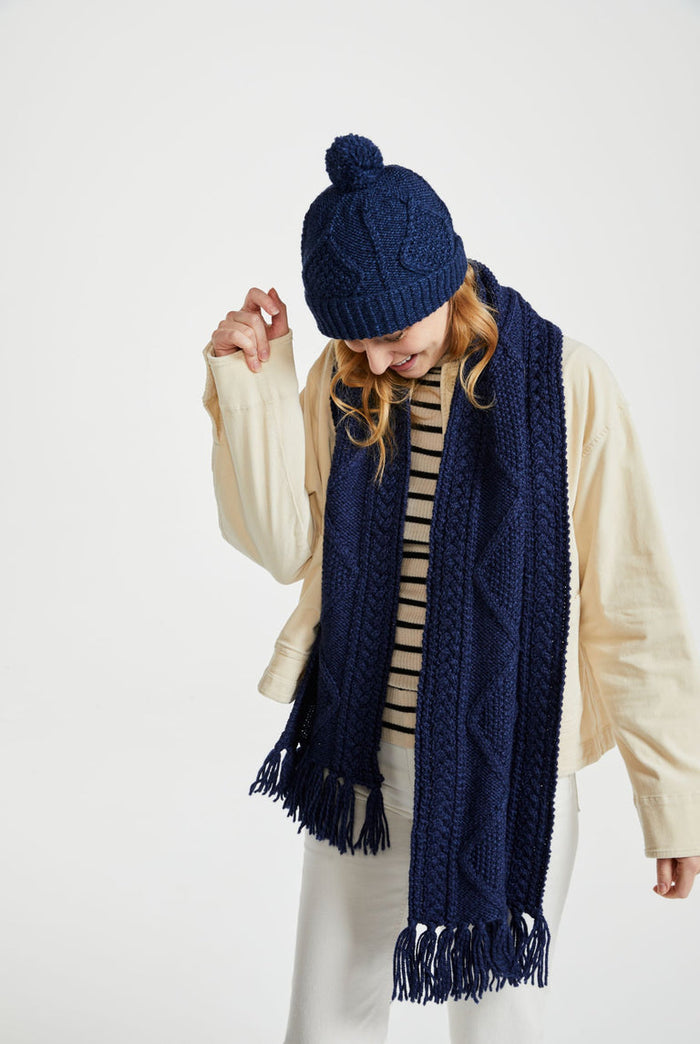 merino wool, scarf, oat,  knitwear, gift, ladies scarf, aran scarves, hat & scarves,wool scarf,navy