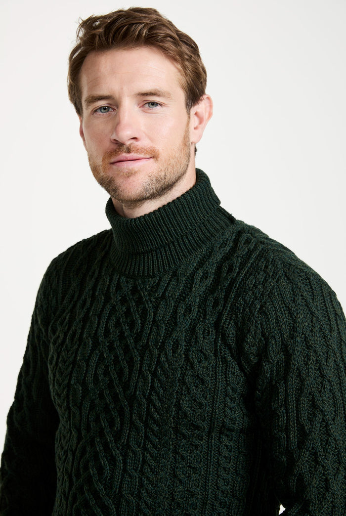 Merino wool jumper, men's sweater, made in Ireland, knitwear, aran, Irish sweater, cable knit, polo neck
