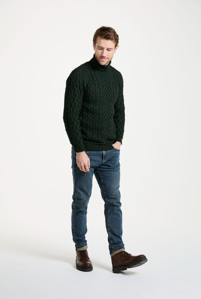Merino wool jumper, men's sweater, made in Ireland, knitwear, aran, Irish sweater, cable knit, polo neck