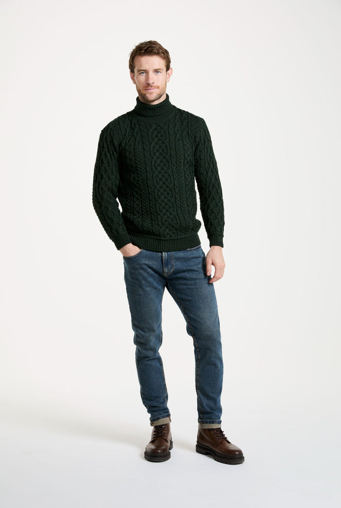 Merino wool jumper, men's sweater, made in Ireland, knitwear, aran, Irish sweater, cable knit, polo neck