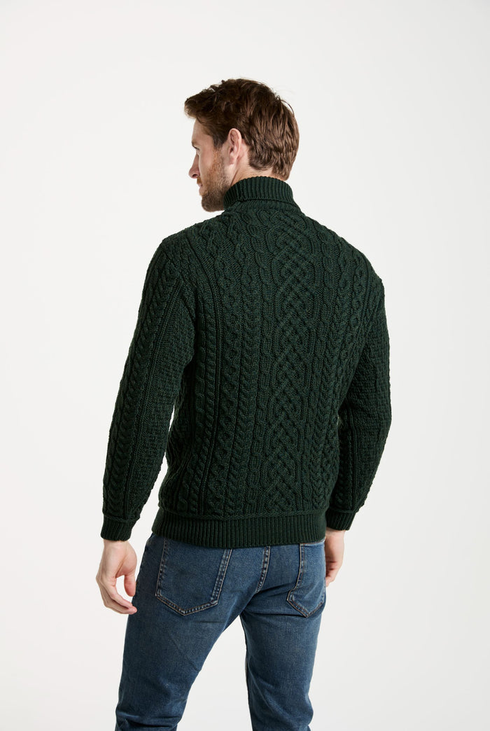 Merino wool jumper, men's sweater, made in Ireland, knitwear, aran, Irish sweater, cable knit, polo neck