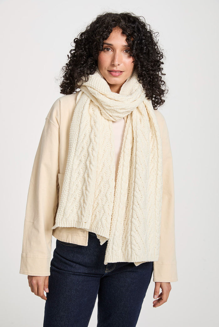 merino wool, scarf, cream,  knitwear, gift, ladies scarf, aran scarves, hat & scarves,aran