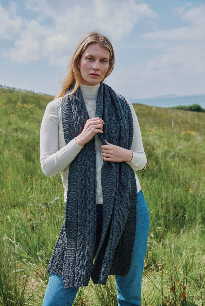 Merino wool, scarf, woollen scarf, made in Ireland, knitwear,gre,Hat & Scarf, gift,wool scarves,aran