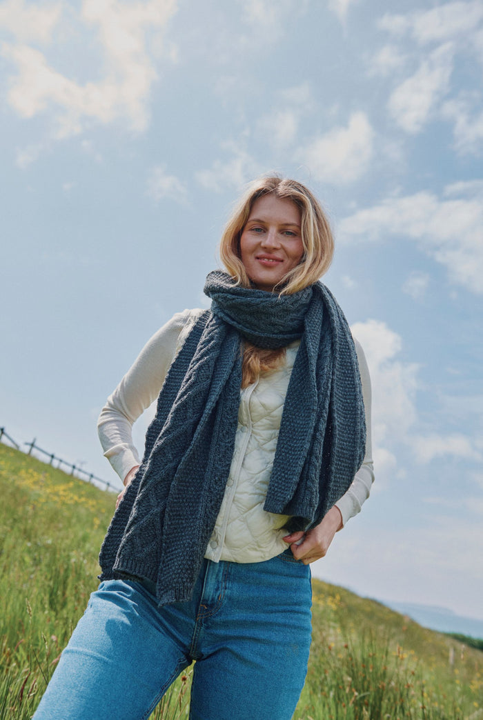 merino wool, scarf, grey,  knitwear, gift, aran scarves, hat & scarves,aran,wool scarf,made in Ireland