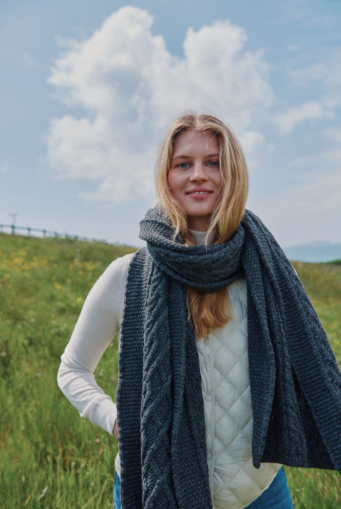 merino wool, scarf, grey,  knitwear, gift, aran scarves, hat & scarves,aran,wool scarf,made in Ireland