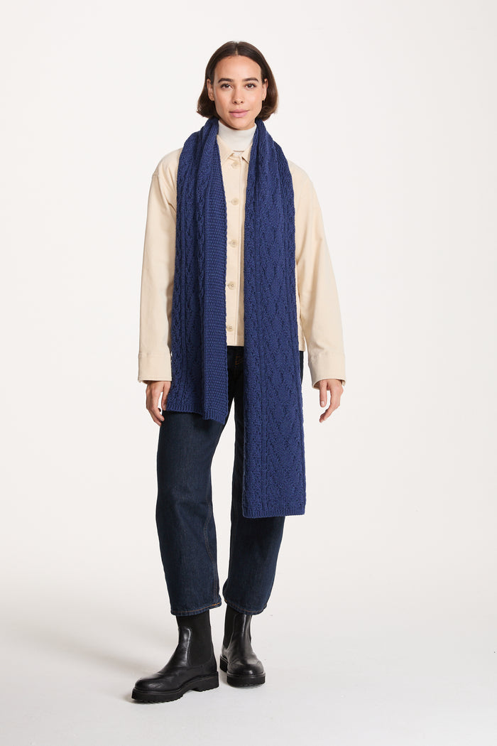 Leenane Supersoft Merino Aran Scarf -  Navy