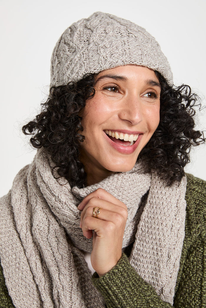 Merino wool, scarf, oat, knitwear, gift, ladies scarf, aran scarves, hat & scarves, made in Ireland