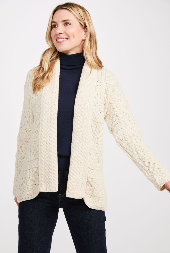 women's cardigan, women's wool cardigan, Ireland,  Boyfriend, buttoned,aran, Irish sweater, merino wool, cream,knitwear