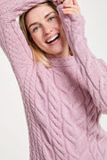 Merino wool sweater, Ireland, Aran knit, jumper, Pullover, women's sweater, made in Ireland, knitwear, cable knit, pink