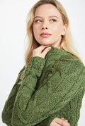 Merino wool, sweater, Ireland, Aran knit, jumper, Pullover, women's sweater, made in Ireland, knitwear, cable knit,green
