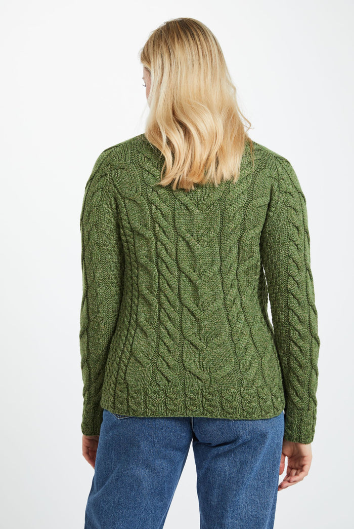 Merino wool, sweater, Ireland, Aran knit, jumper, Pullover, women's sweater, made in Ireland, knitwear, cable knit,green