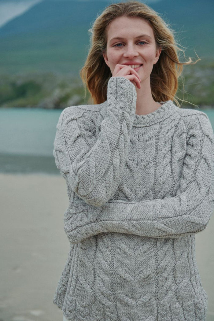 Listowel Ladies Aran Cabled Sweater - Oat