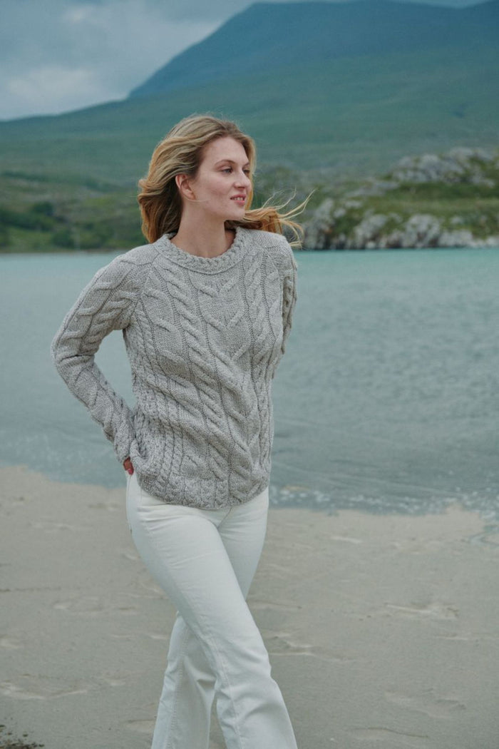 Listowel Ladies Aran Cabled Sweater - Oat