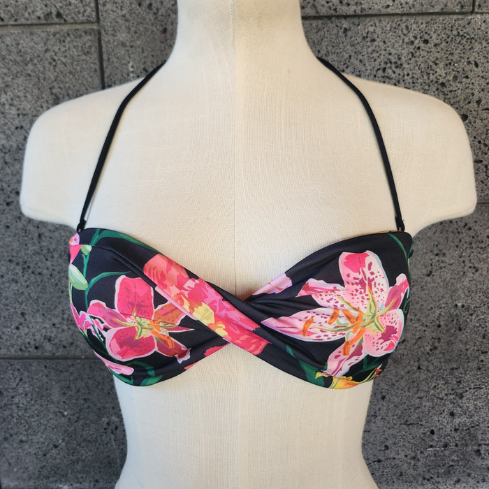 Loco Boutique Woman's Tropical Orchid Twisted Bandeau Bikini Top