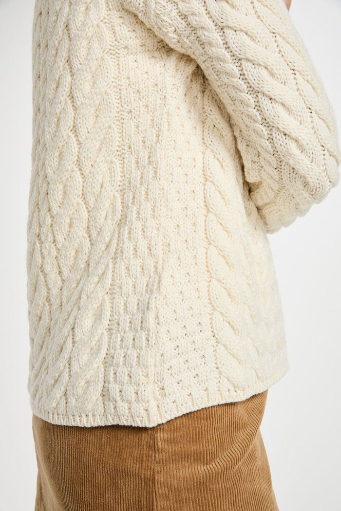 Louisburgh Ladies Cable Aran Cardigan - Cream