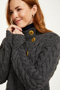 Merino wool sweater,  Aran sweater, women's cardigan, knitwear, jumper, Ireland, grey cardigan made in Ireland, wool jumper, cable knit