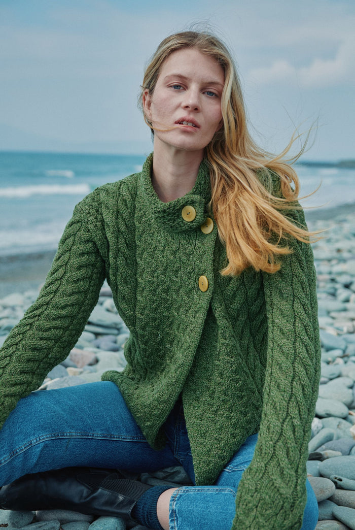 Merino wool sweater,  Aran sweater, women's sweater, knitwear, jumper, Ireland, green ,made in Ireland ,wool jumper