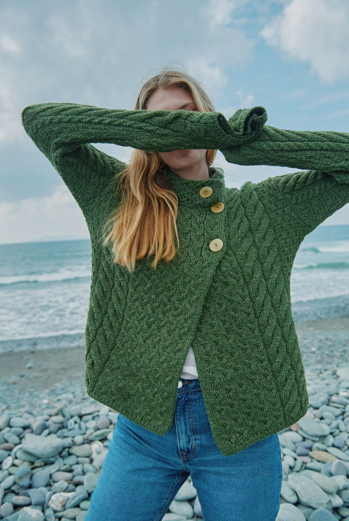 Merino wool sweater,  Aran sweater, women's sweater, knitwear, jumper, Ireland, green ,made in Ireland ,wool jumper