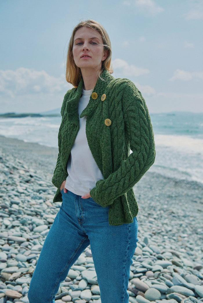Merino wool sweater,  Aran sweater, women's sweater, knitwear, jumper, Ireland, green ,made in Ireland, wool jumper