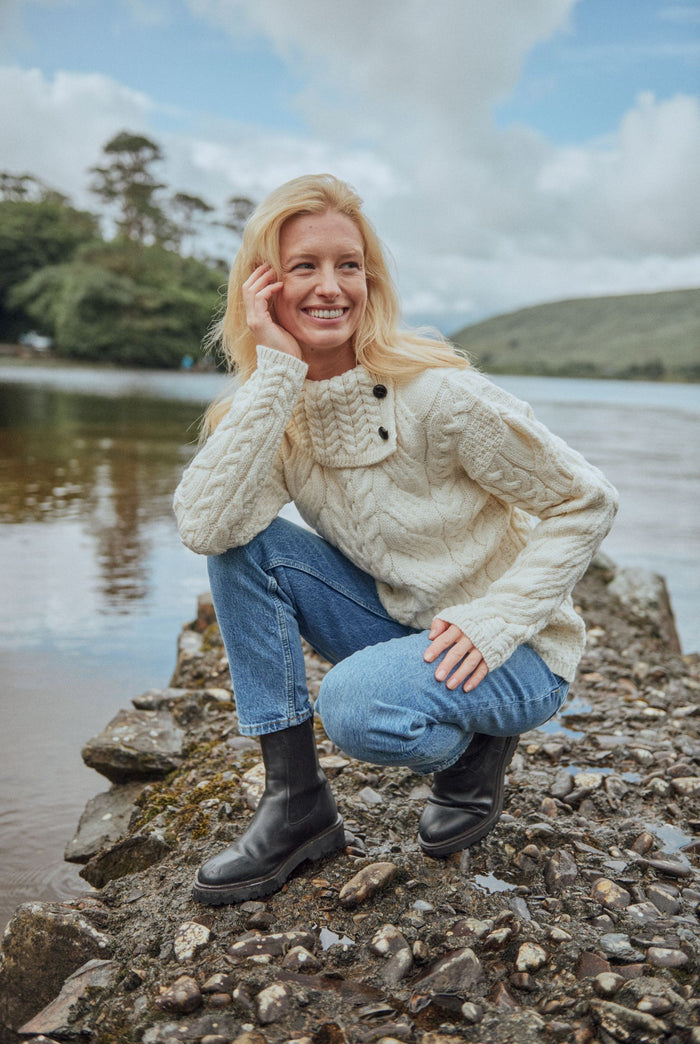Merino wool, sweater, aran sweater, knitwear ,made in Ireland, ladies  jumper, wool jumper, cable knit ,Pullover,cream