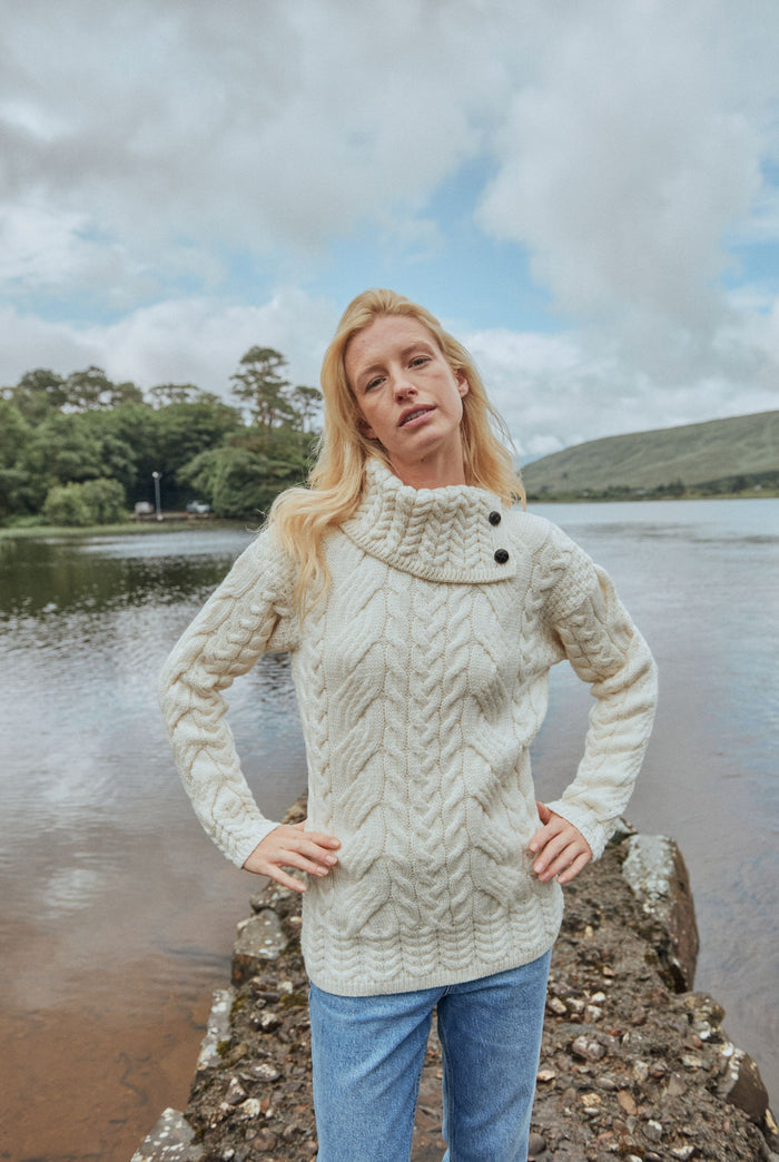 Merino wool, sweater, aran sweater, knitwear ,made in Ireland, ladies  jumper, wool jumper, cable knit ,Pullover,cream