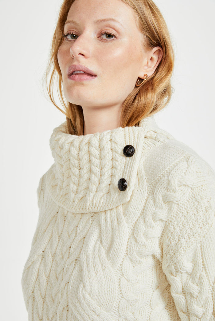 Merino wool, sweater, aran sweater, knitwear ,made in Ireland, ladies  jumper, wool jumper, cable knit ,Pullover,cream
