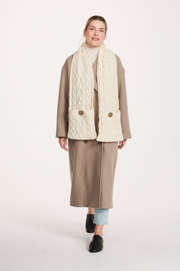Moy Aran Pocket Merino Scarf -  Cream