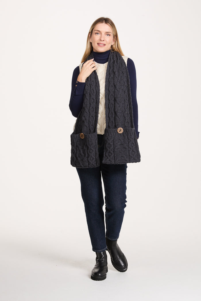 Moy Aran Pocket Merino Scarf - Grey