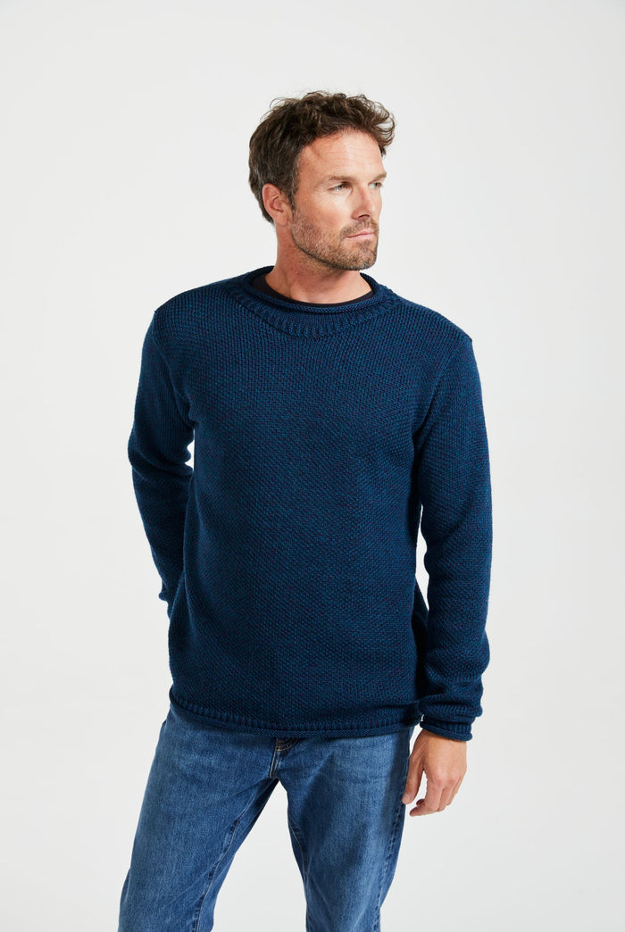 Merino wool sweater, made in Ireland, knitwear, aran sweater, jumper, pullover, roll neck sweater, men's jumper, navy