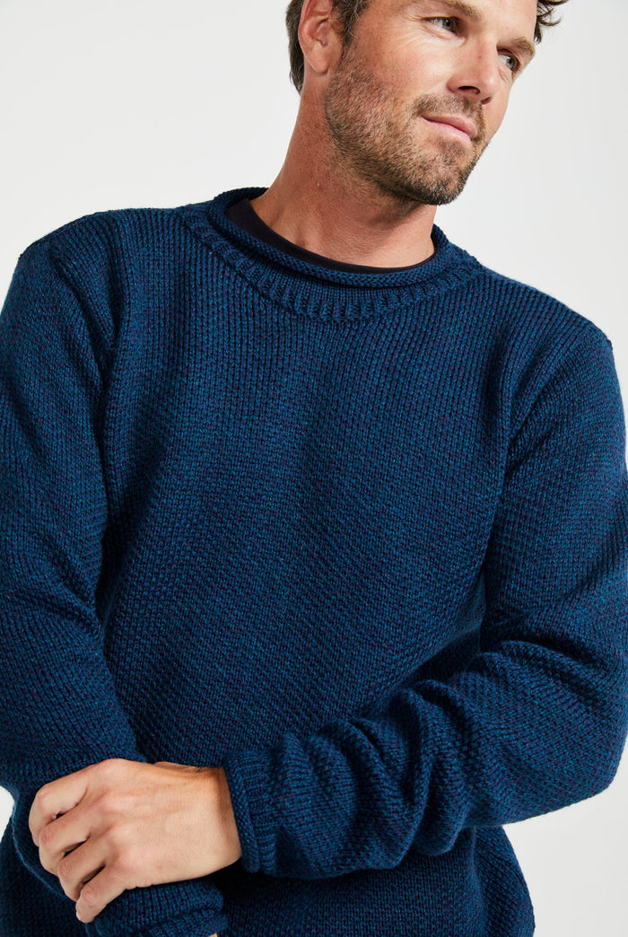 Merino wool sweater, made in Ireland, knitwear, aran sweater, jumper, pullover, roll neck sweater, men's jumper, navy