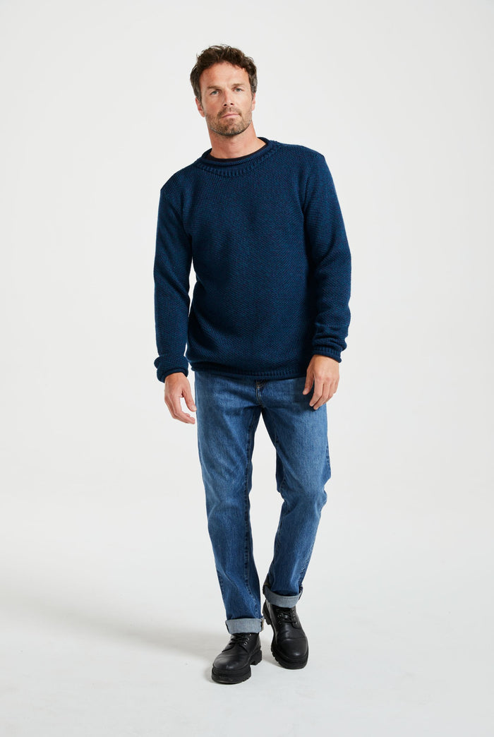 Merino wool sweater, made in Ireland, knitwear, aran sweater, jumper, pullover, roll neck sweater, men's jumper, navy