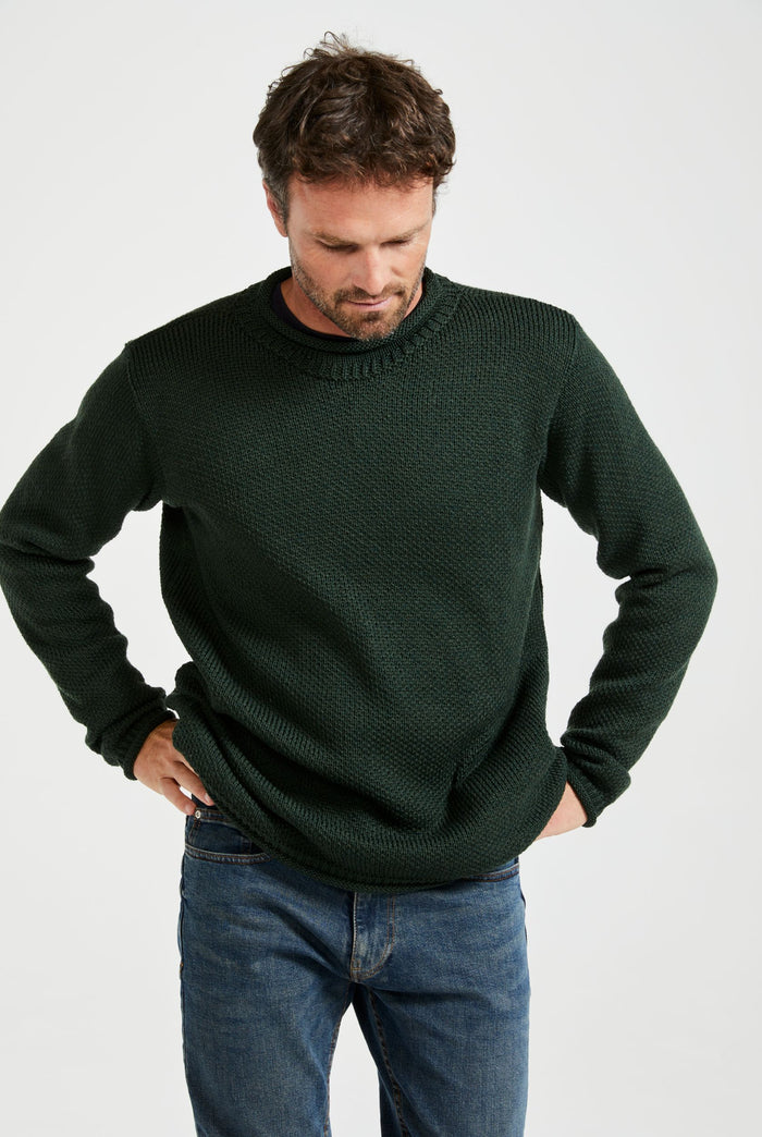 Merino wool sweater, made in Ireland, knitwear, aran sweater, jumper, pullover, roll neck sweater, men's jumper, green